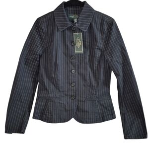 New Lauren Ralph Lauren Women's Size 2 Black Pearl Striped Dress Blazer Jacket